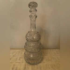Vintage European Hand Cut Clear Crystal Decanter. 13”